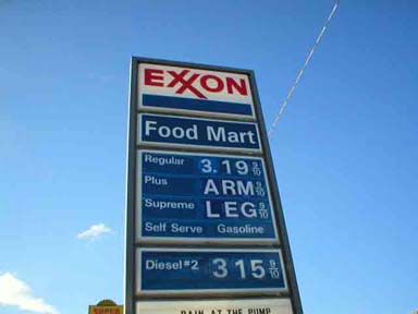 photograph of gas prices with higher octanes priced at an arm and a leg 