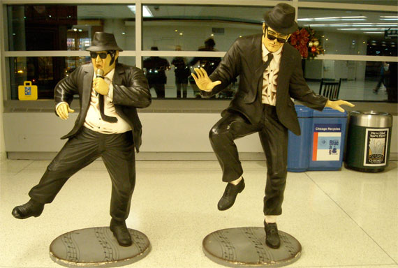 photograph of Blues Brothers statues at Chicago Midway Airport 