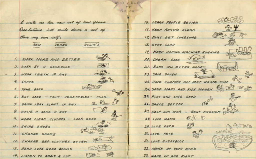 Woody Guthrie 1942 New Years Resolutions