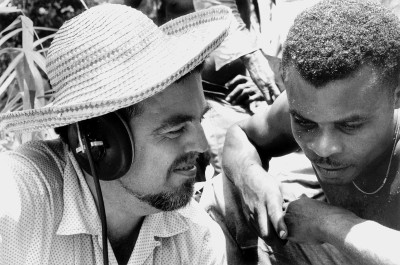 Alan Lomax recording in Dominica, 1962. Photo by Antoinette Marchand.