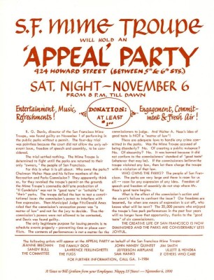 Mime Troupe Appeal Party Benefit Poster